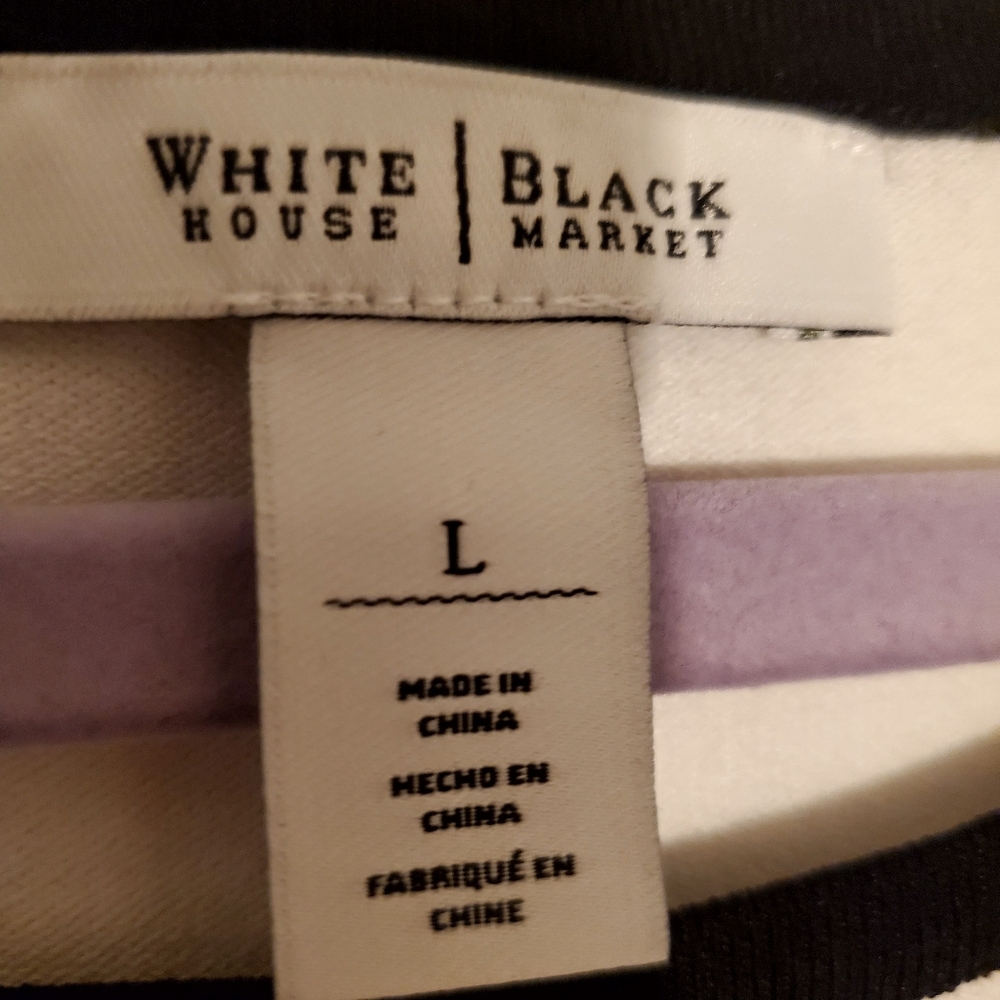White House Black Market White Blouse Black Trim‎ Top Size Large - Picture 4 of 5